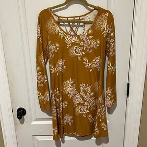 Mudd Mustard Yellow Floral Cross Back Dress